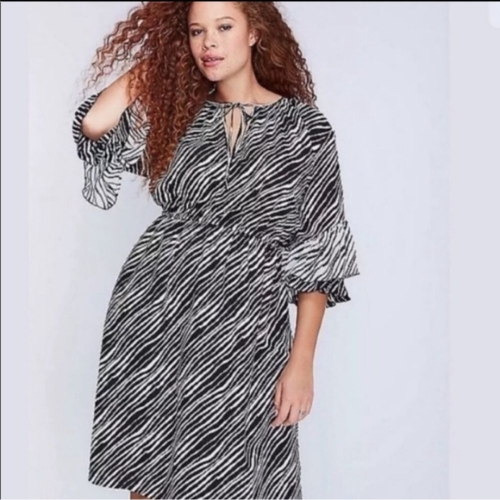 Lane Bryant Black & White Zebra Print Lightweight Ruffle Dress Womens Size 18/20